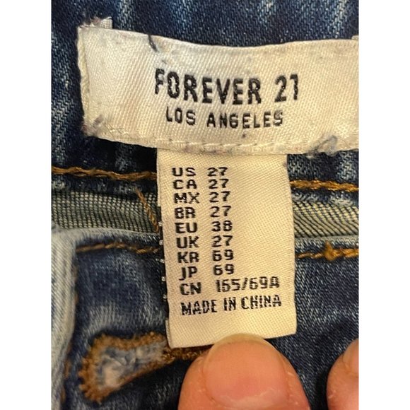 Forever 21 Womens Patch Jeans Skinny Leg Mid Rise Distressed Blue Size 27 - Picture 7 of 8